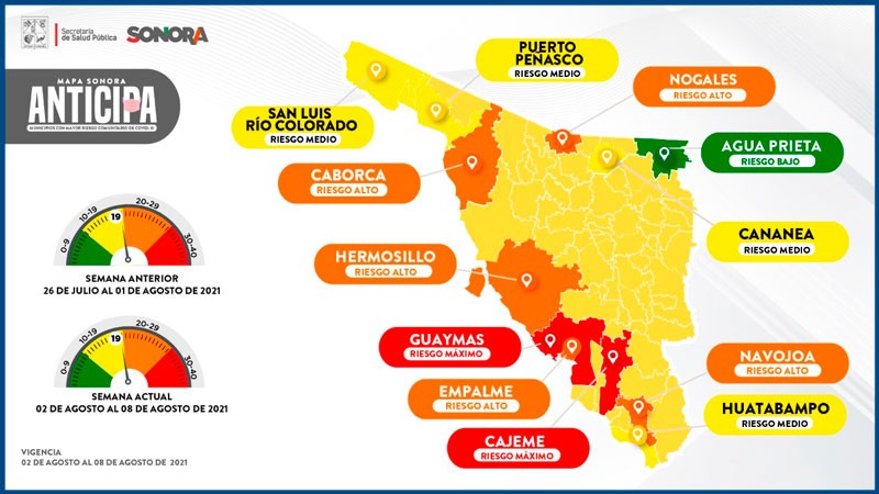 Pasa Cajeme a rojo en el Mapa Sonora Anticipa